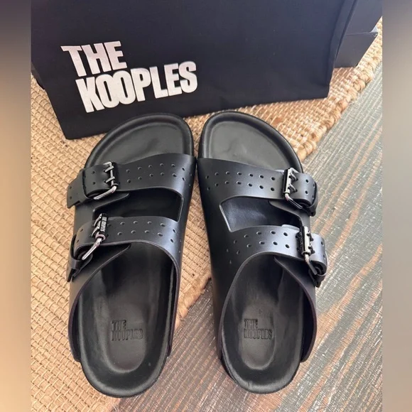 The kooples Double Buckle Sandals The Kooples Khaki suede Double Buckle Sandals shoes slides  main image 2